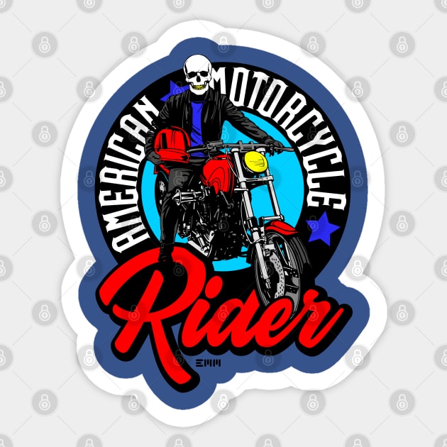 American motorcycle rider, skull motor rider, Sticker by ArtMofid